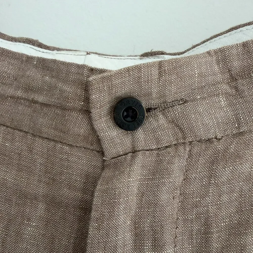 Orvis 100% Linen Pants Mens 36x29 Beige Khaki Trousers Minimalist Resort Wedding